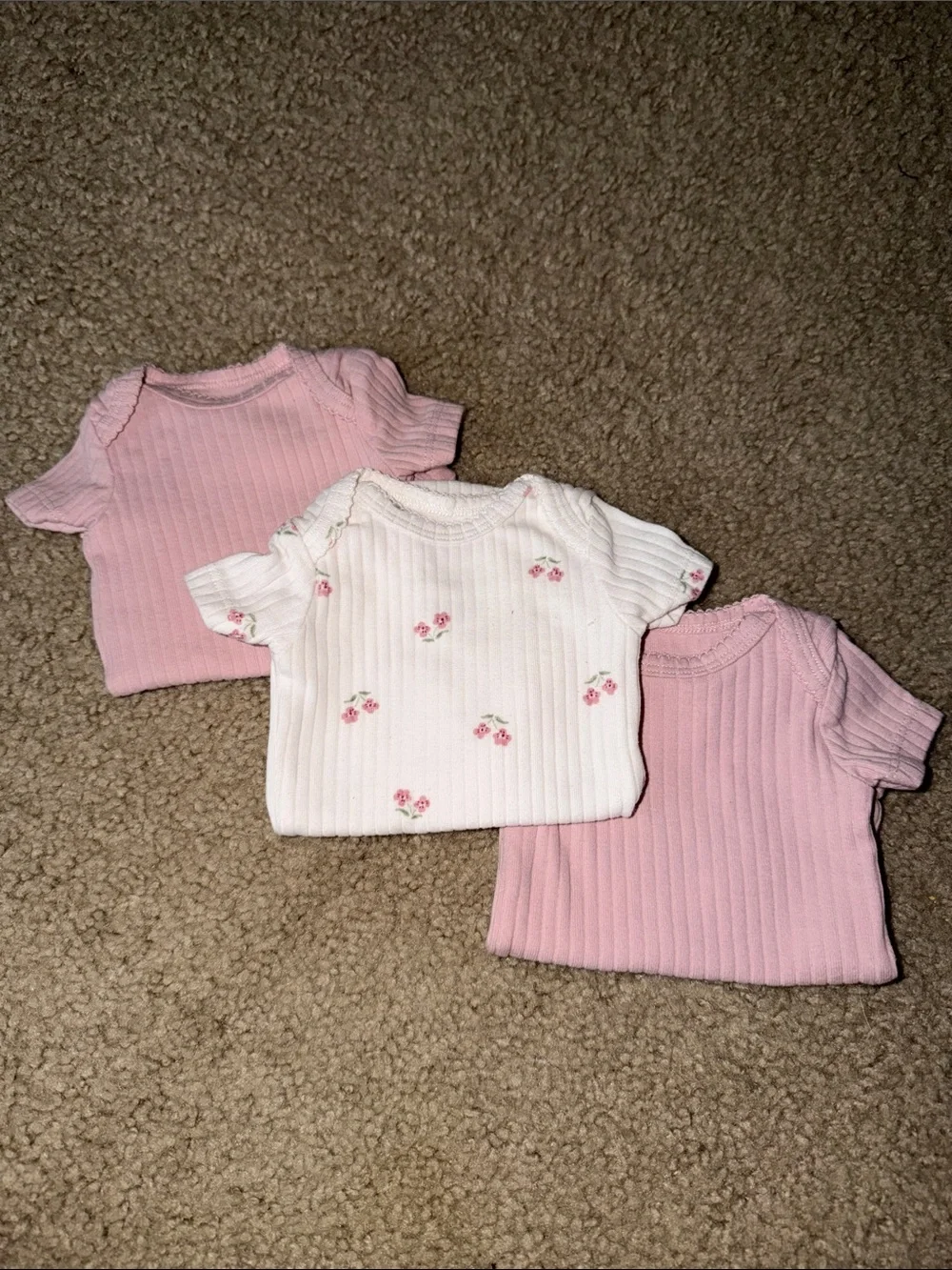 Carter's Ribbed Short Sleeve Bodysuit Set (3pc) - Pink & White Floral